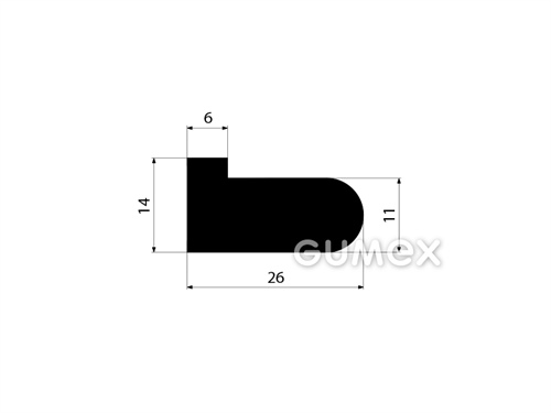 Pryžový profil tvaru "L", 14x26/11mm, 70°ShA, EPDM, -40°C/+100°C, černý